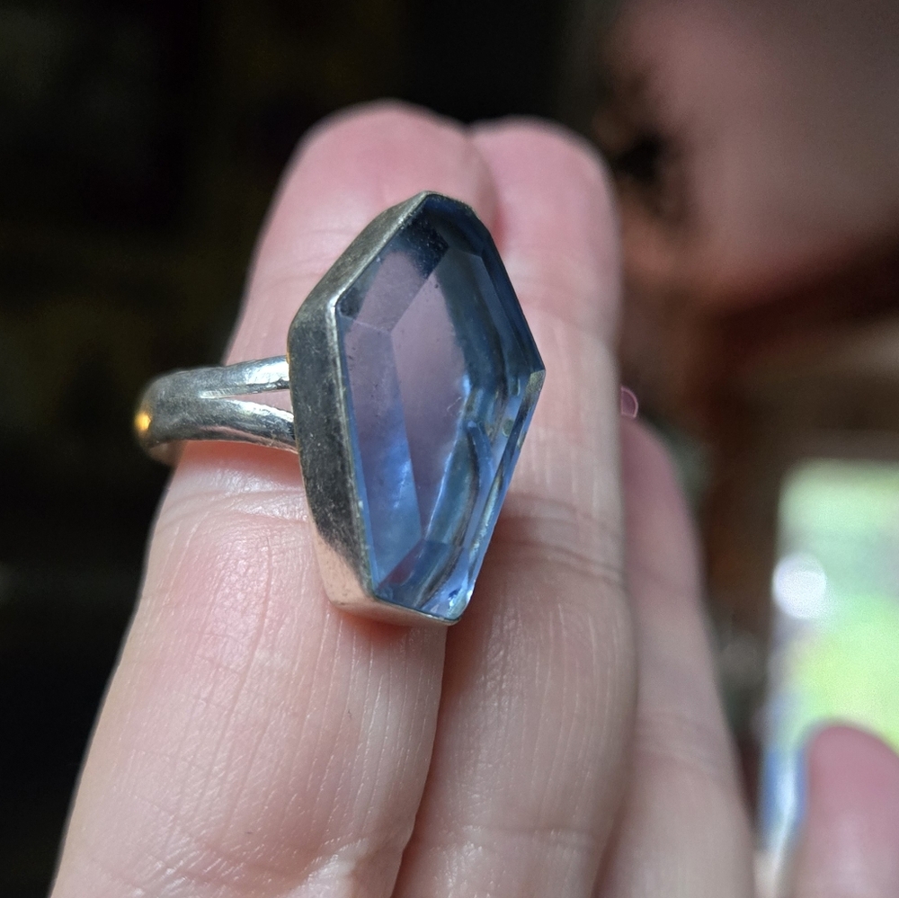 HOST PICK! ππ Blue topaz Gemstone coffin sterling Ring sz9.5 - Picture 4 of 7